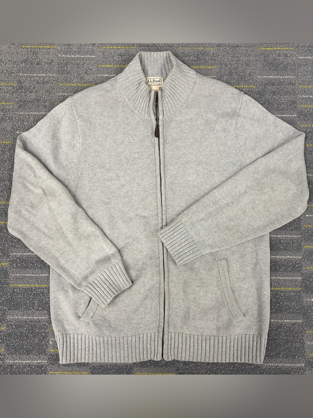 LL Bean Classic Heavyweight Cotton Full Zip Cardigan Sweater Jacket Size M Gray
